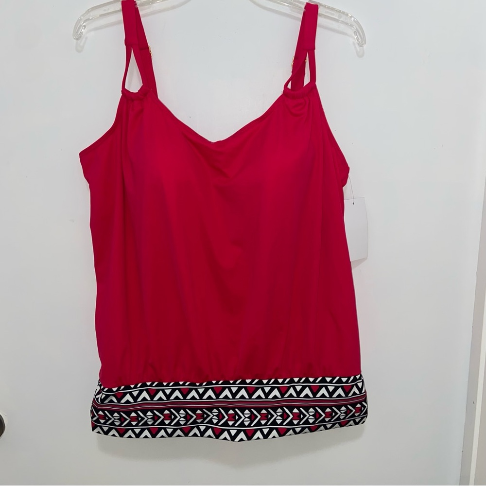 Dark Pink Swimsuit Tank Top with Patterned Hem Size 18